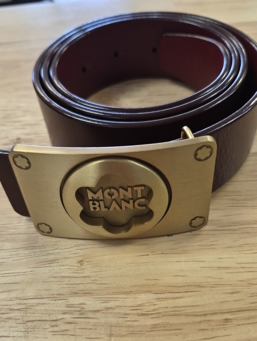 Montblanc Brown Leather Belt with Brass Logo Buckle